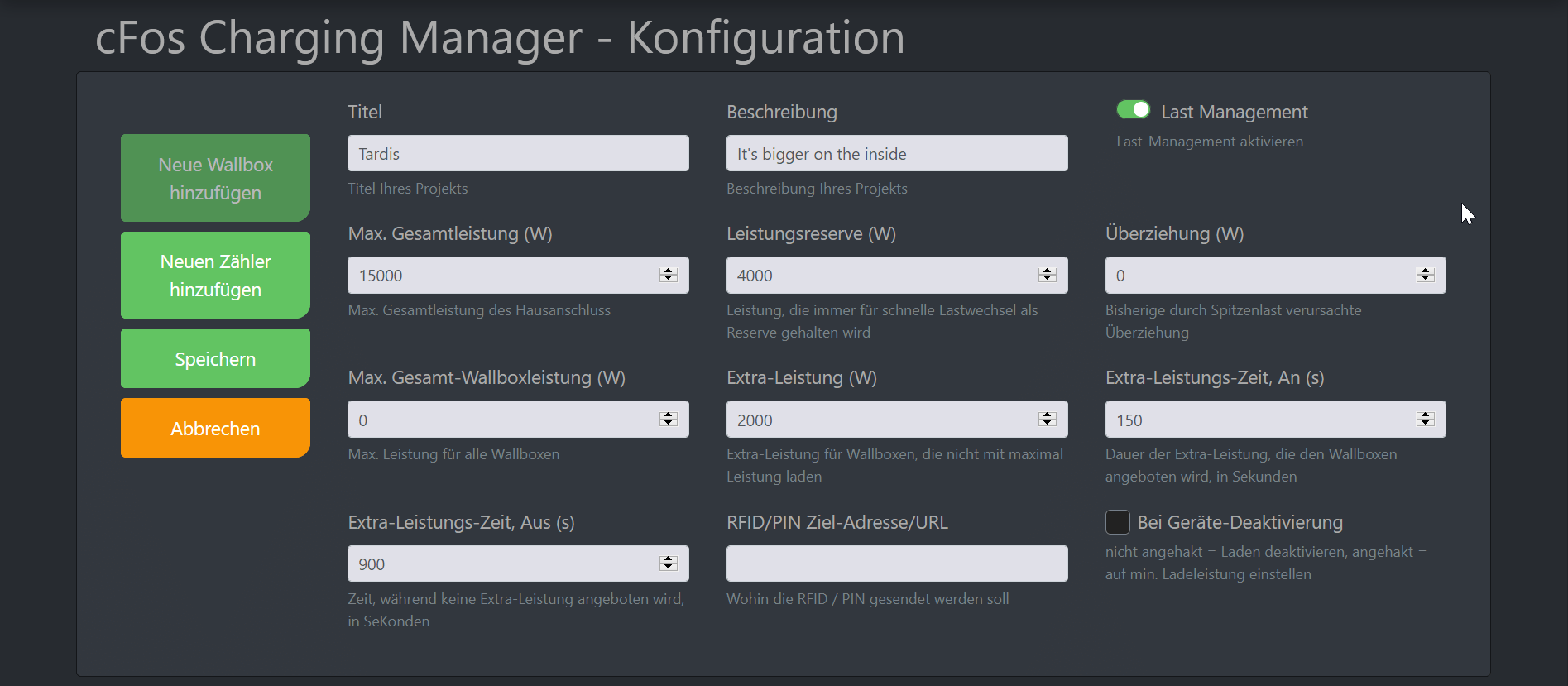 Screenshot #1 cFos Charging Manager Dokumentation - Konfiguration