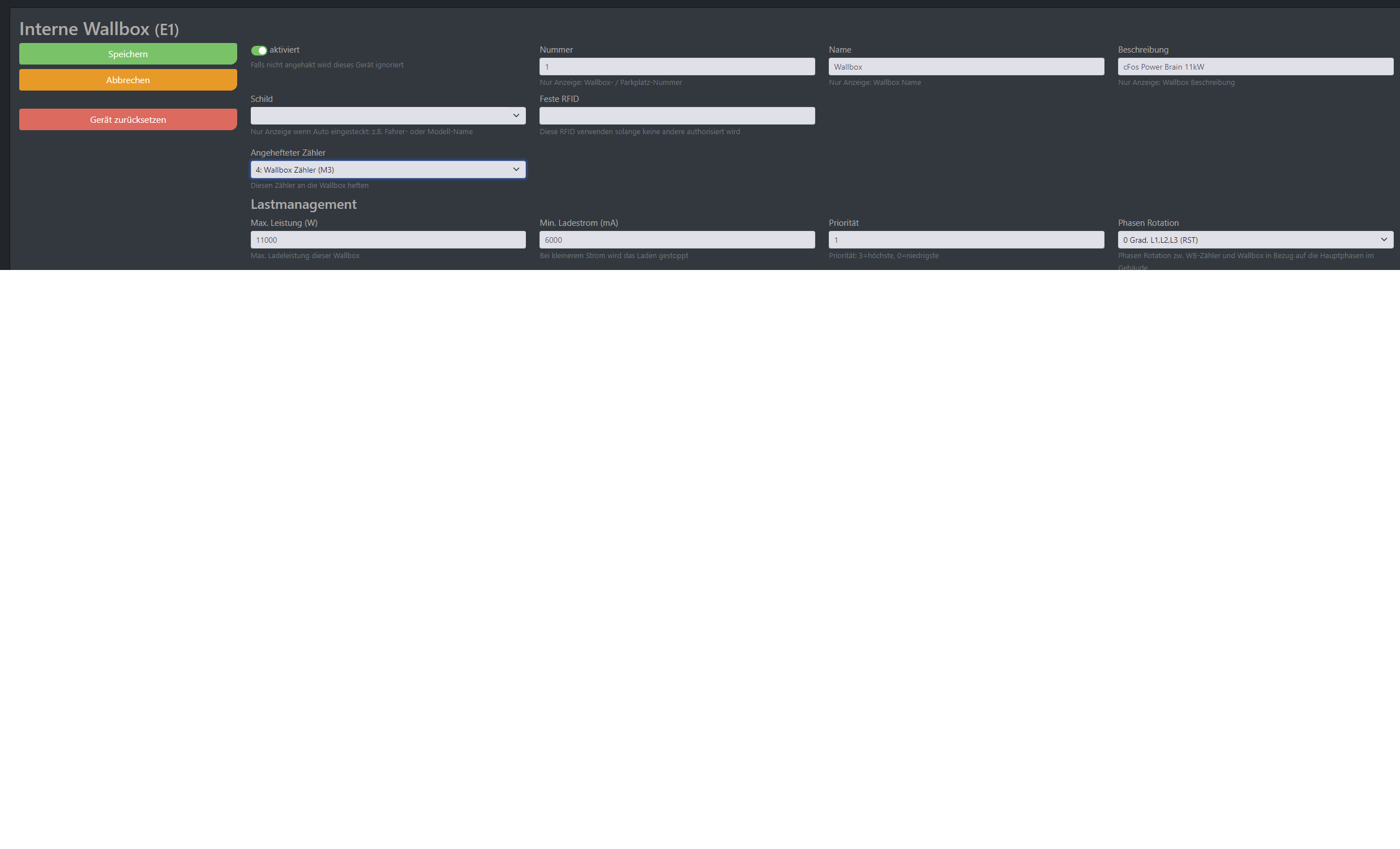 Img Слика од екранот Конфигурација на cFos Charging Manager