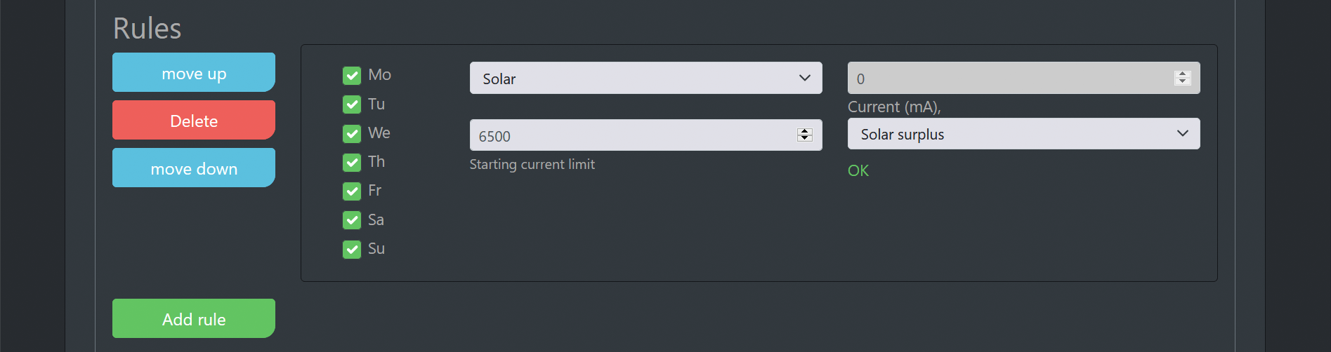 Screenshot cFos Charging Manager Documentatie - Overtollige lading