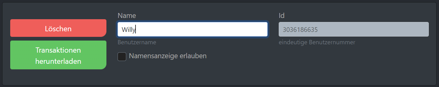 Captura de pantalla de la configuración del usuario