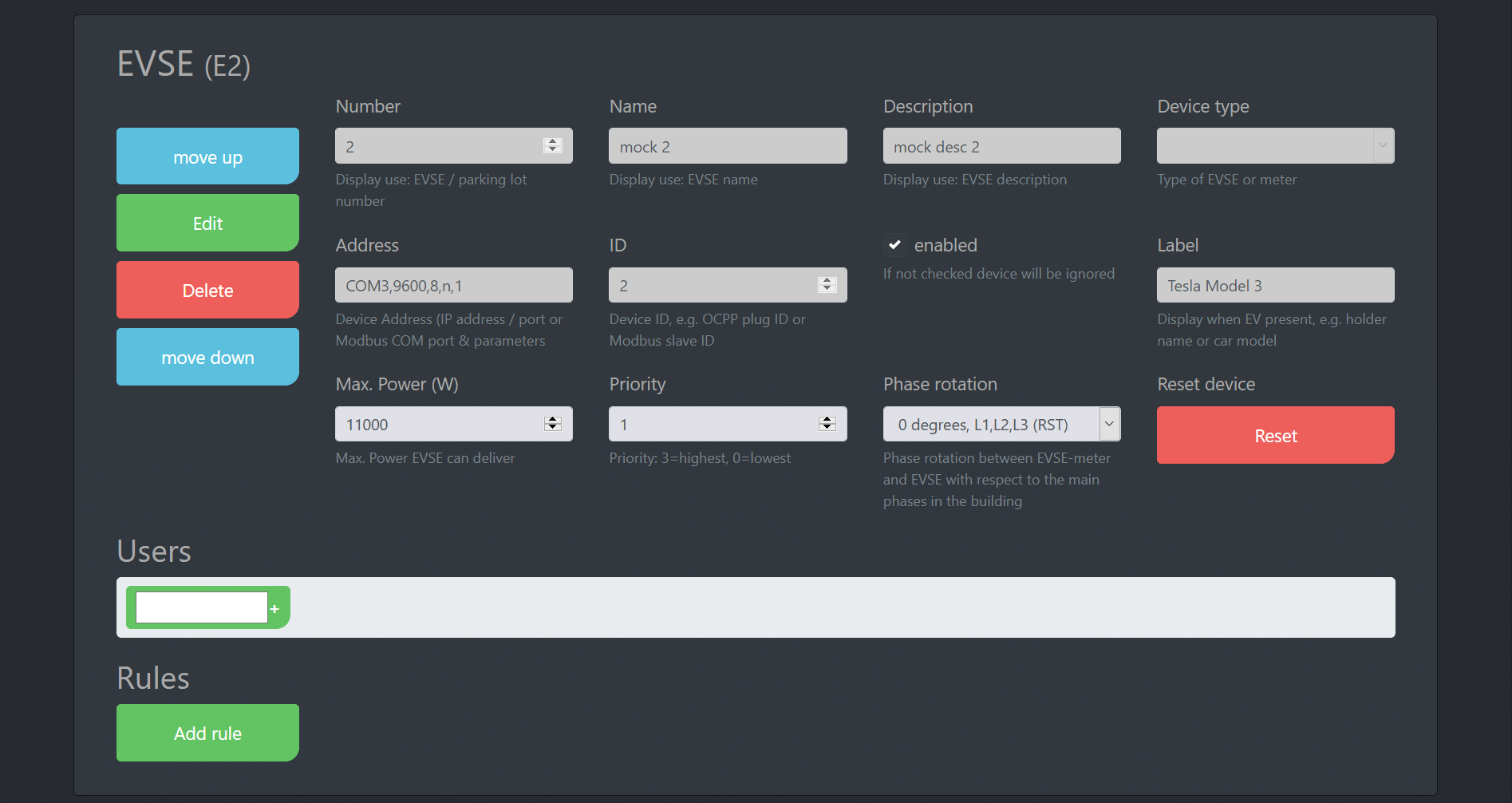 Screenshot #3 documentație cFos Charging Manager - Configurație