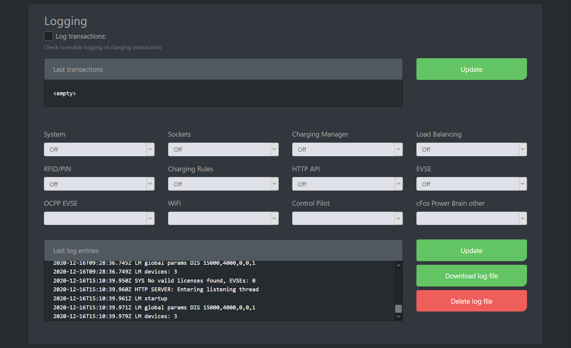 Screenshot #2 documentation sur le cFos Charging Manager - Configuration du système