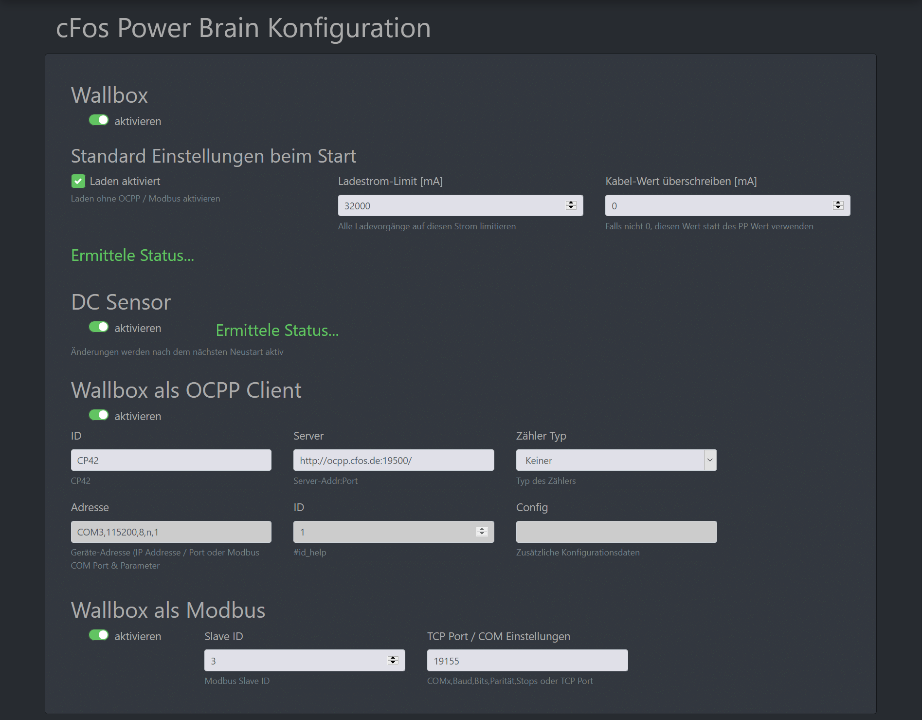 Screenshot #1 cFos Charging Manager Dokumentation - cFos Power Brain Konfiguration