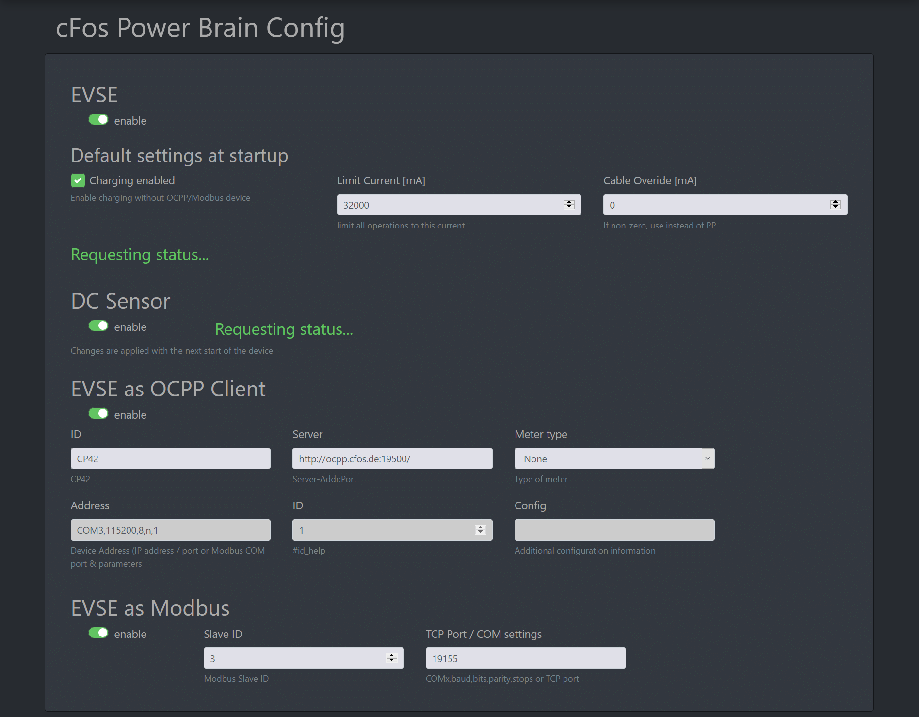 Screenshot #1 cFos Charging Manager Dokumentacija - konfiguracija krmilnika za polnjenje cFos