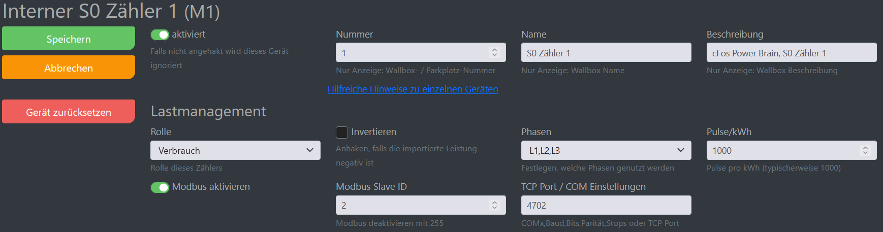 Img Schermata di configurazione di cFos Charging Manager