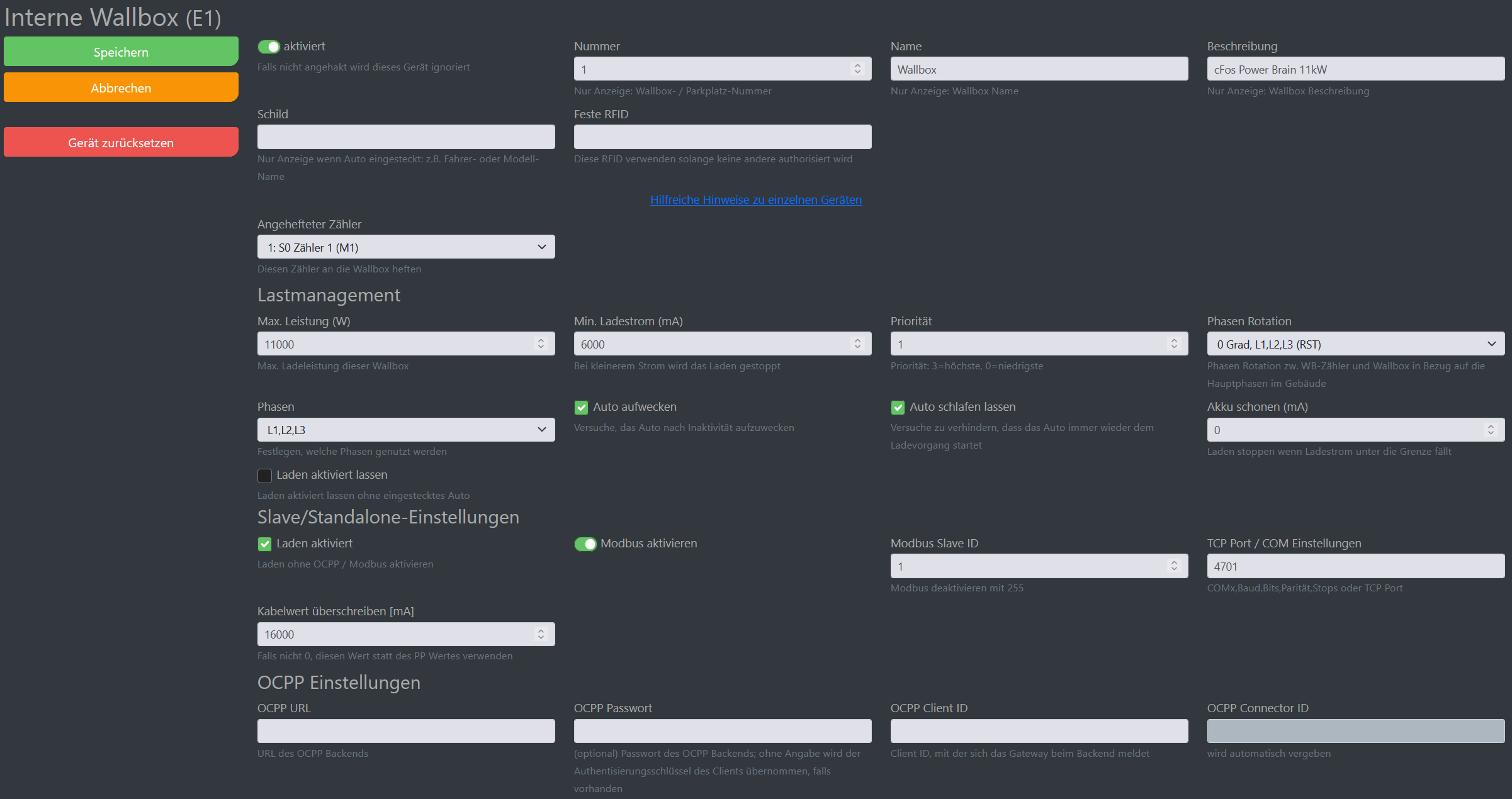 Img Schermata di configurazione di cFos Charging Manager