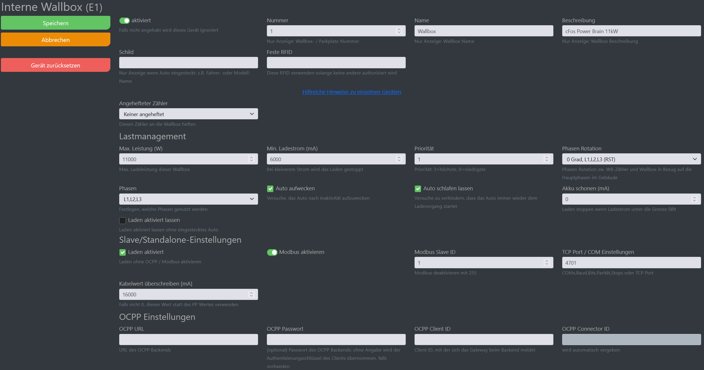 Img Capture d'écran de la configuration de cFos Charging Manager