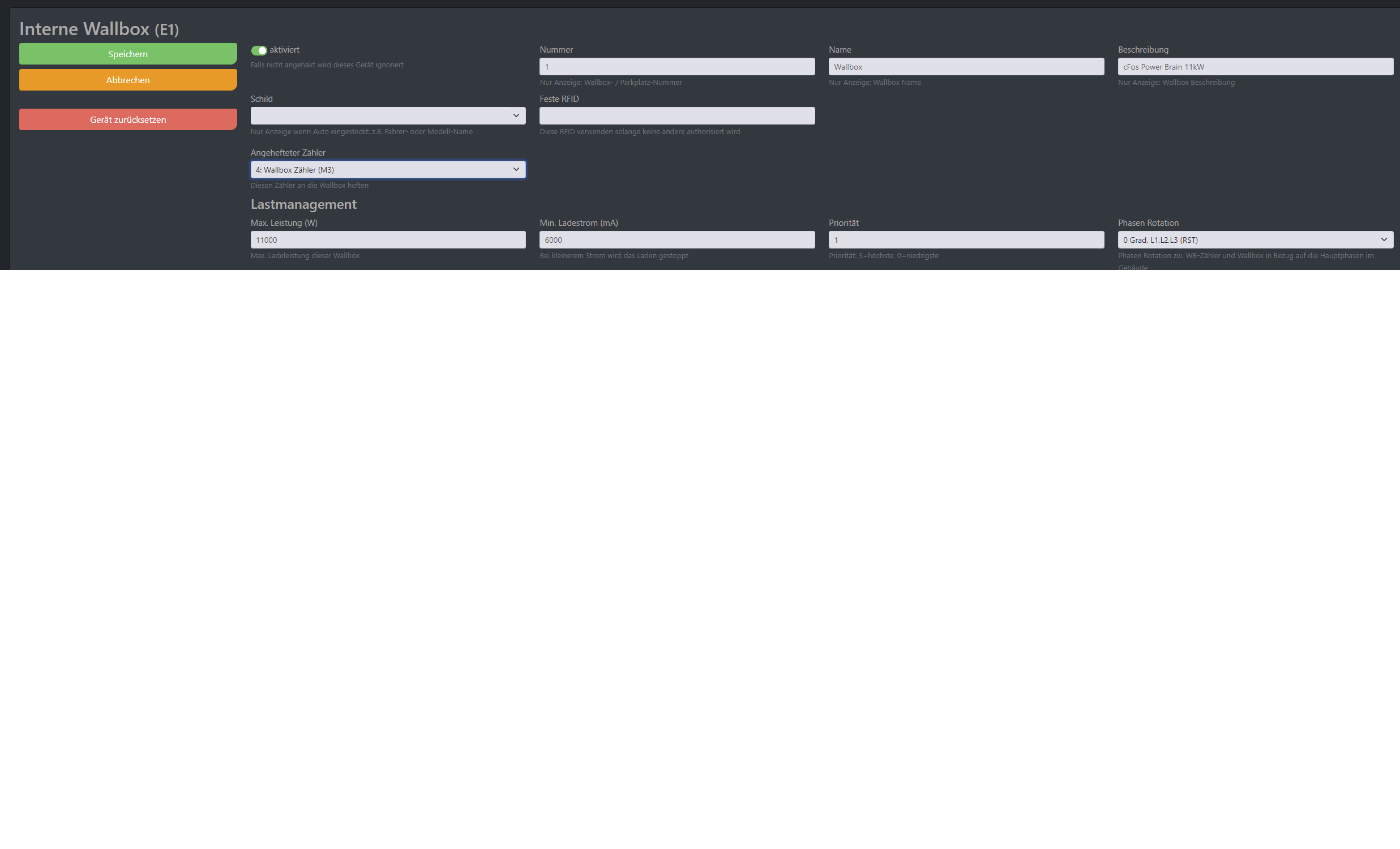 Img Capture d'écran de la configuration de cFos Charging Manager