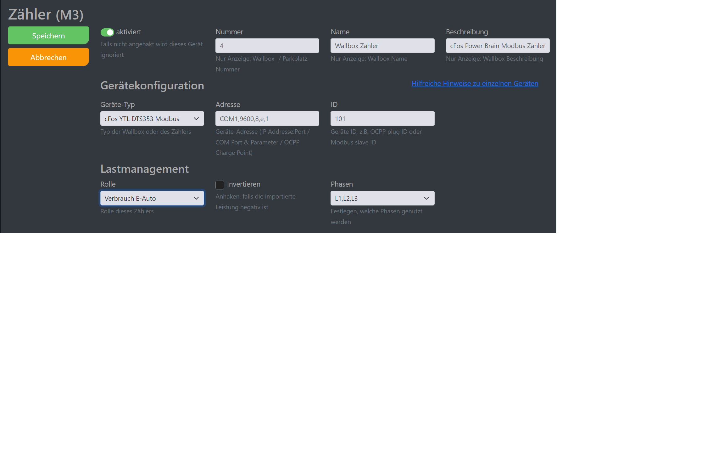 Img Schermafbeelding cFos Charging Manager configuratie