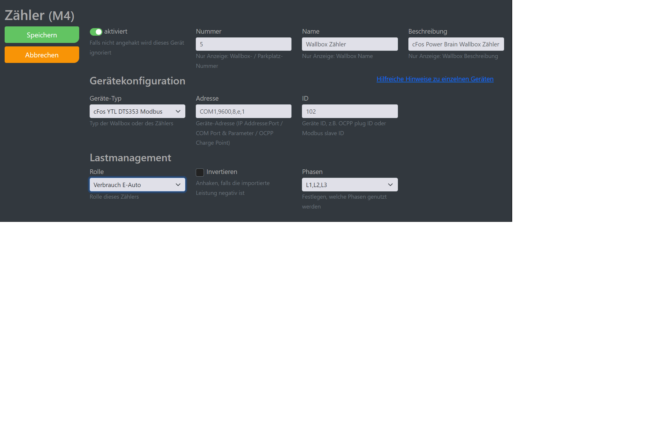 Img スクリーンショット cFos Charging Managerの設定画面