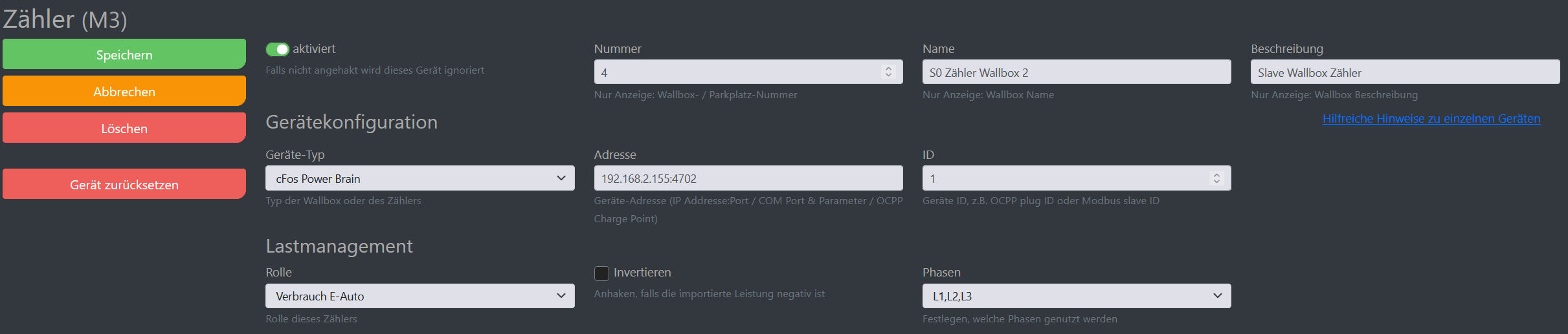 Img Pillanatkép cFos Charging Manager konfiguráció