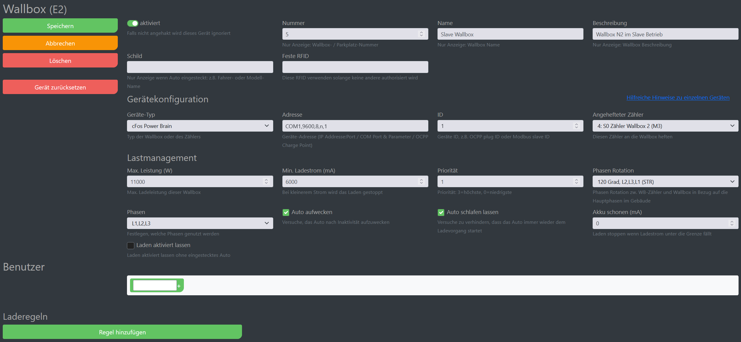 Img Schermata di configurazione di cFos Charging Manager