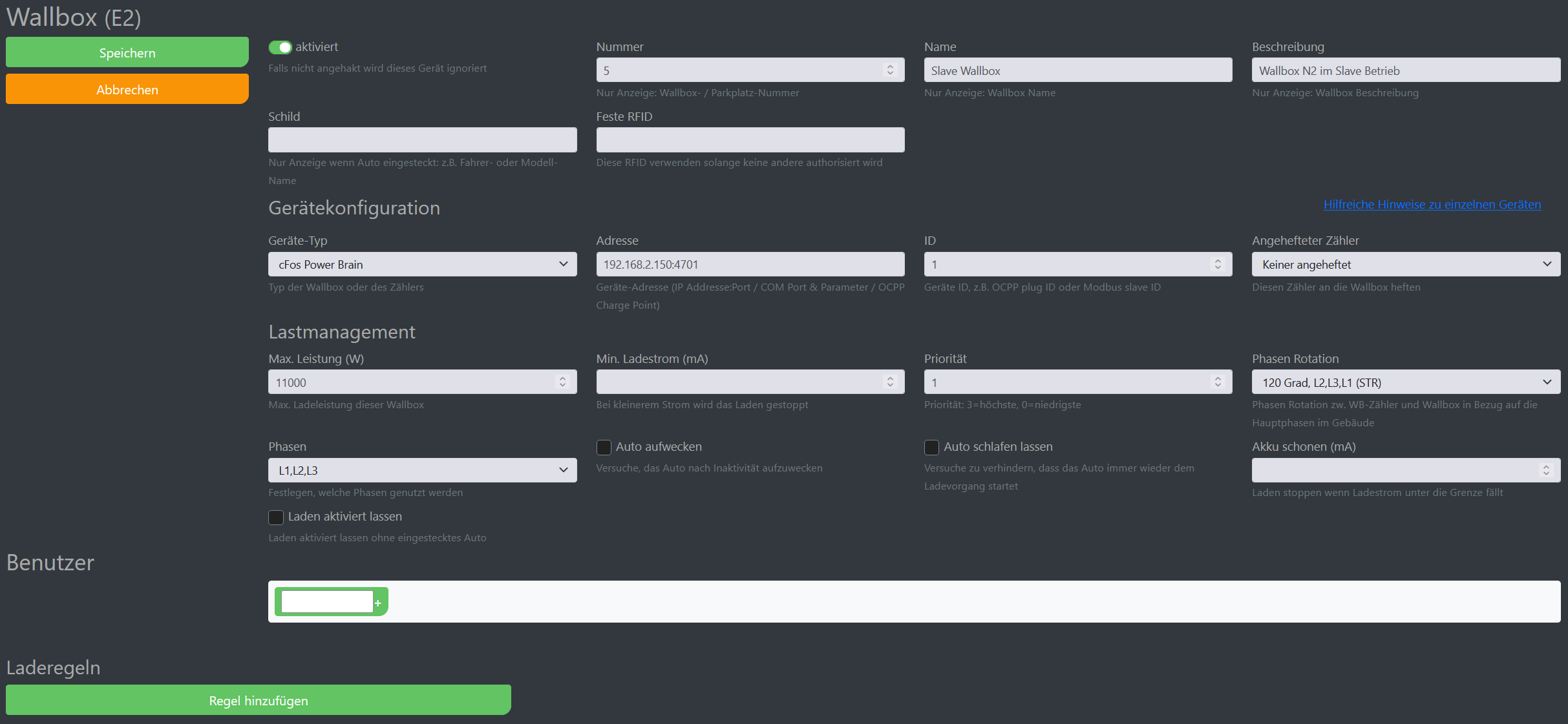 Img Capture d'écran de la configuration de cFos Charging Manager