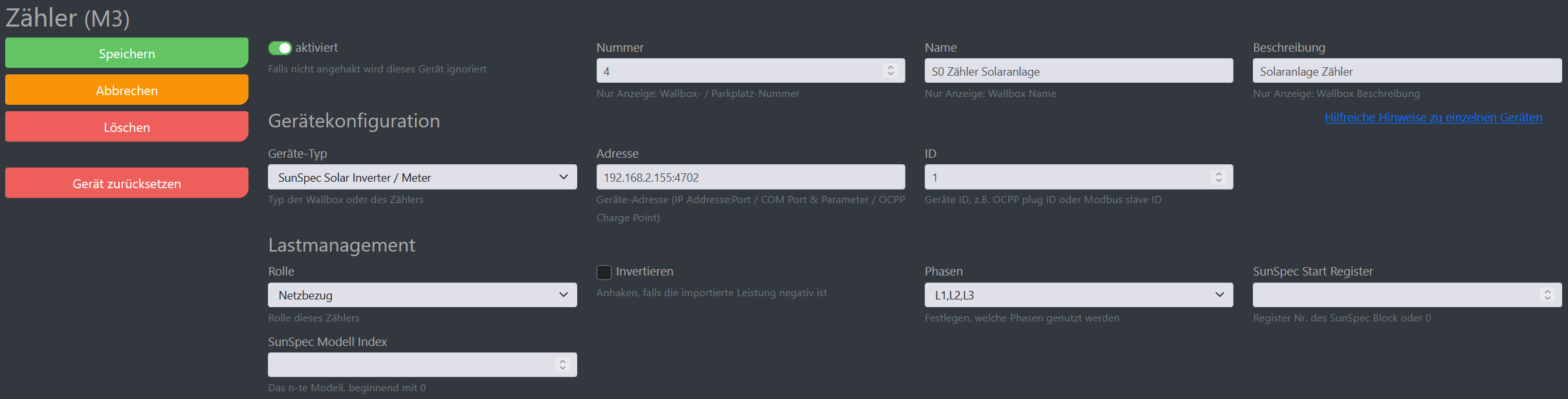 Img Schermata di configurazione di cFos Charging Manager