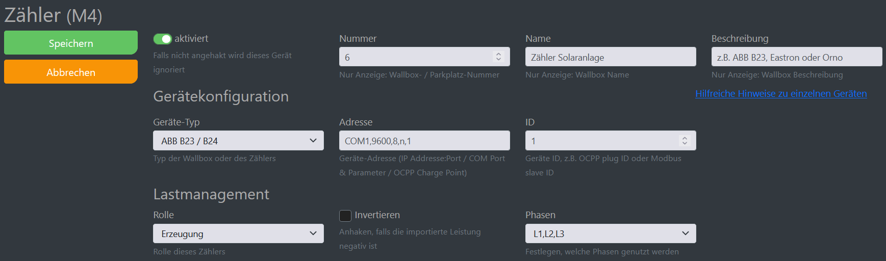Img Skärmbild cFos Charging Manager-konfiguration
