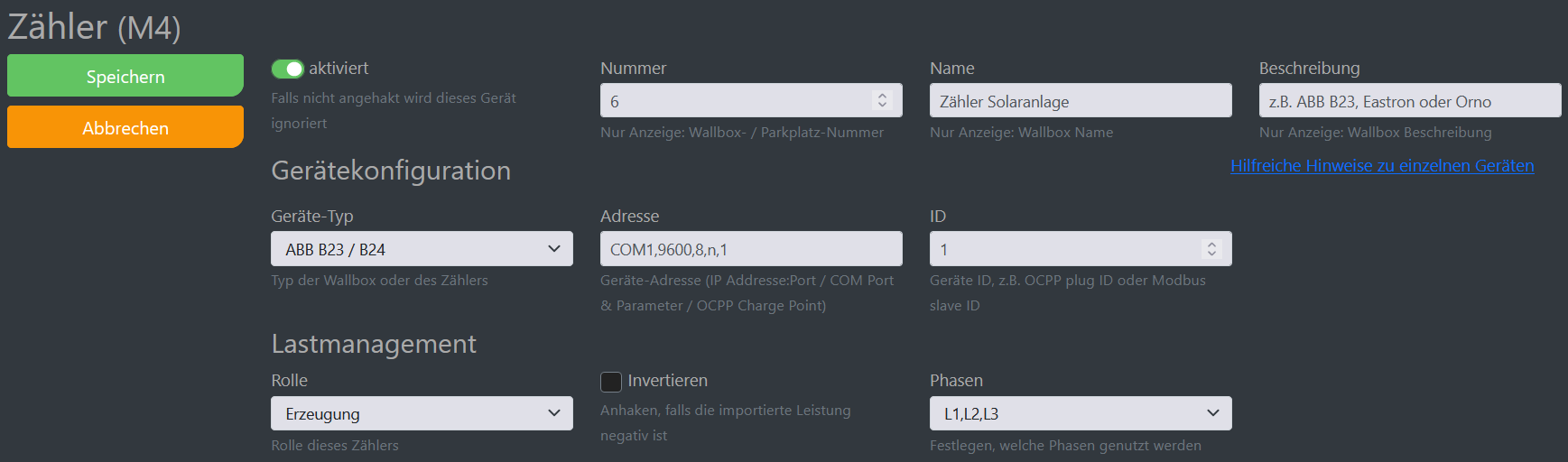 Img Capture d'écran de la configuration de cFos Charging Manager