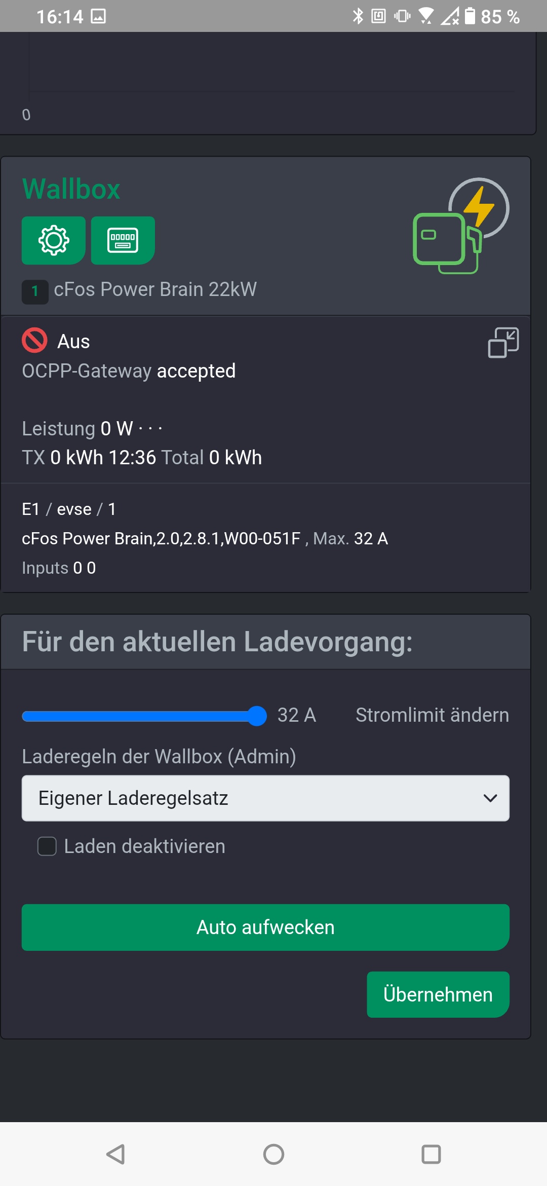 Wallbox Kachel in der App Wallbox Kachel in der App